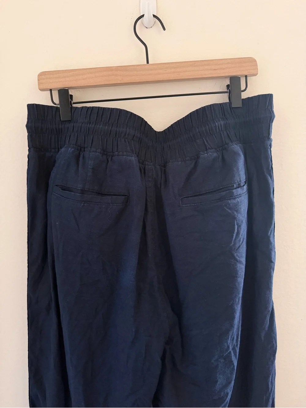 Quince 100% European Linen Wide Leg Pants Blue Relaxed Trousers Large Drawstring